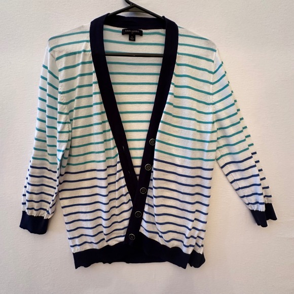 Banana Republic Sweaters - Banana Republic Womens XL Cardigan Striped V-Neck Button Front 3/4 Sleeve Navy